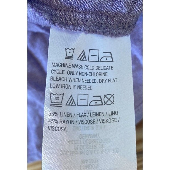 Susan Graver Pure Linen Shirt Petite Large LP Women’s Purple Button Front - Picture 4 of 7